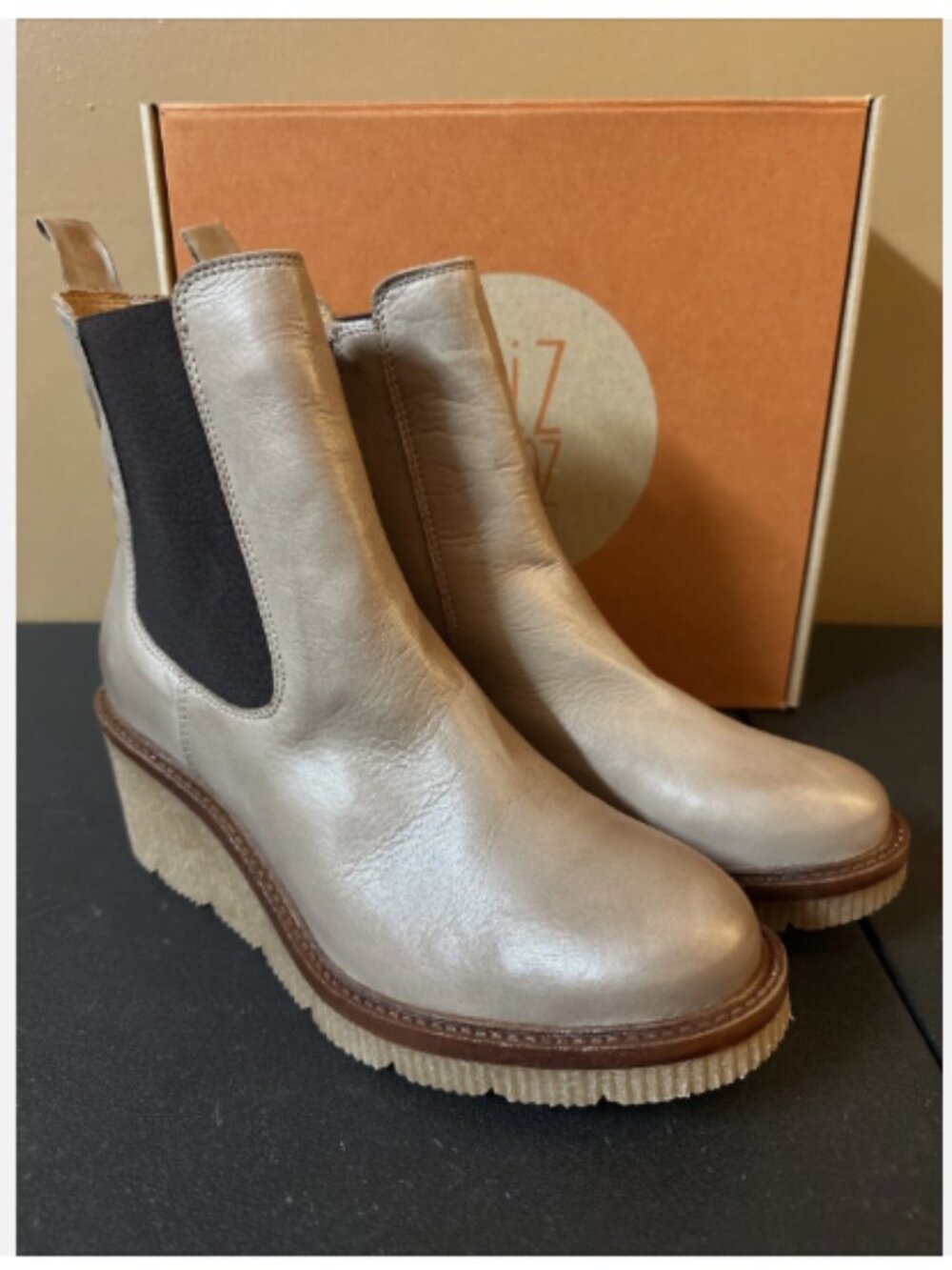 Miz Mooz Leather Wedge Boots-Averie-Beige-EU 38 (US 7.5-8)-NEW-A704227